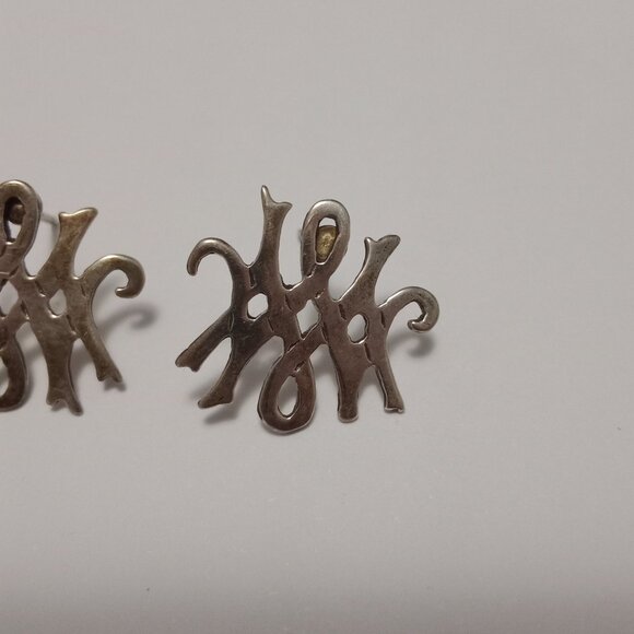Vintage Artisan Sterling Silver Abstract Modernist Earrings - Picture 4 of 12